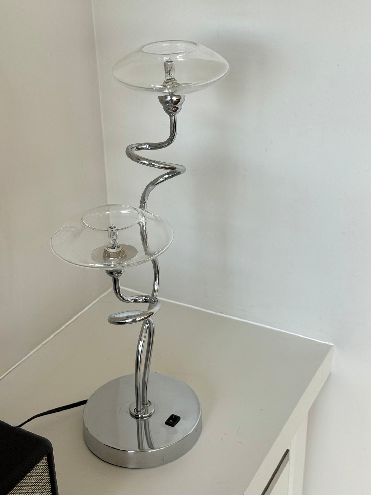 Modern Dual-Glass Chrome Table Lamp