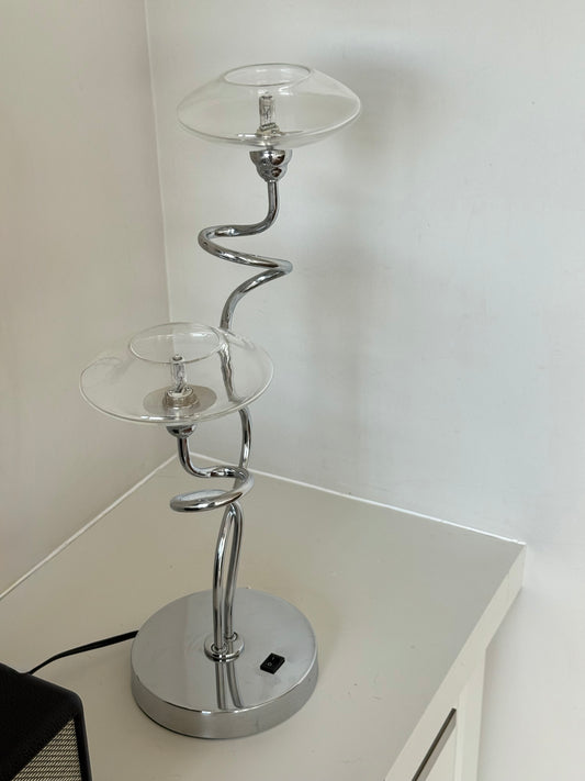 Modern Dual-Glass Chrome Table Lamp