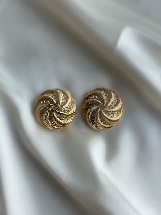 Vintage Gold-Tone & crystal Clip-On Earrings