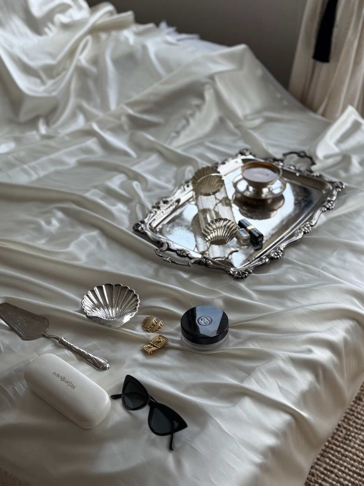 Vintage Ornate Silver-Plated Serving Tray with Handles