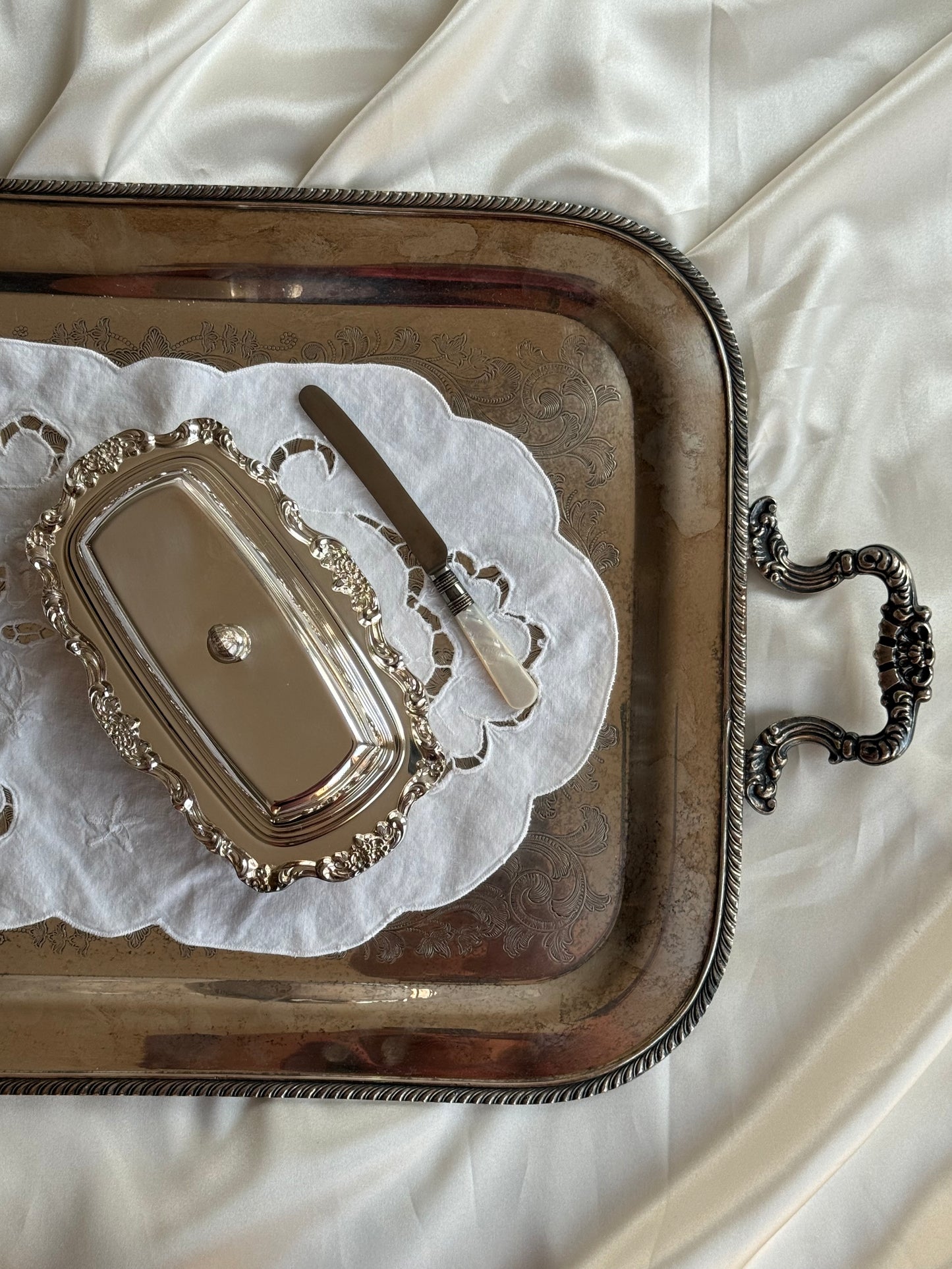 Vintage Silver-Plated Butter Dish with Glass Insert