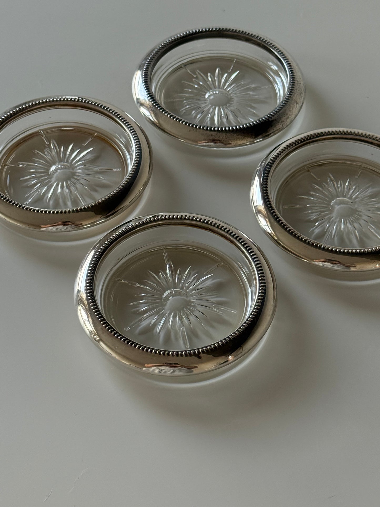 Set of 4 Vintage Silver-Plated Glass Coasters — Made in Italy