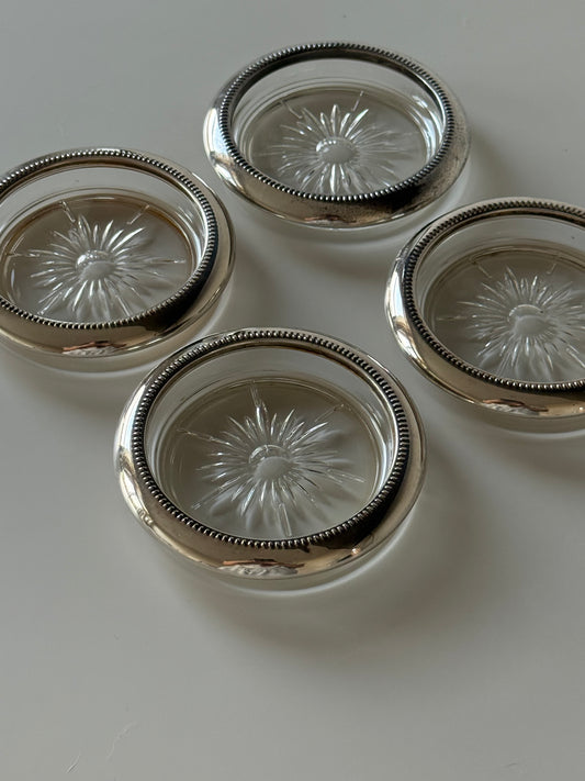 Set of 4 Vintage Silver-Plated Glass Coasters — Made in Italy