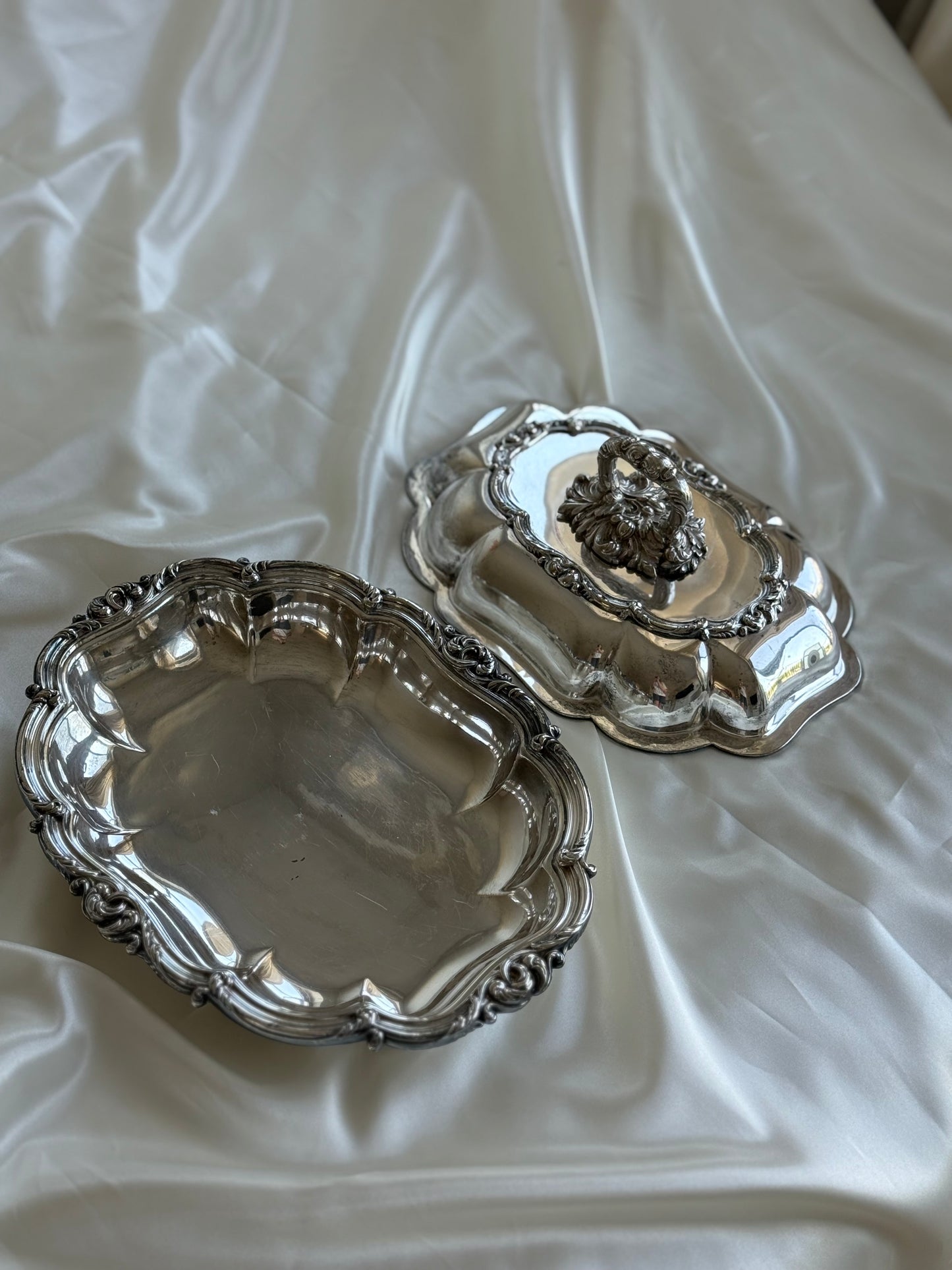 Antique Rococo Revival Lidded Entrée Dish with Removable Lock Handle