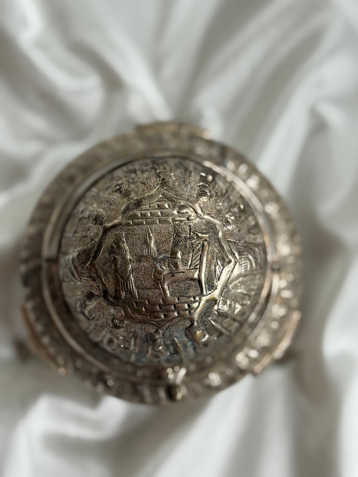 Vintage Egyptian Revival Caviar Serving Dish with Revolving Dome