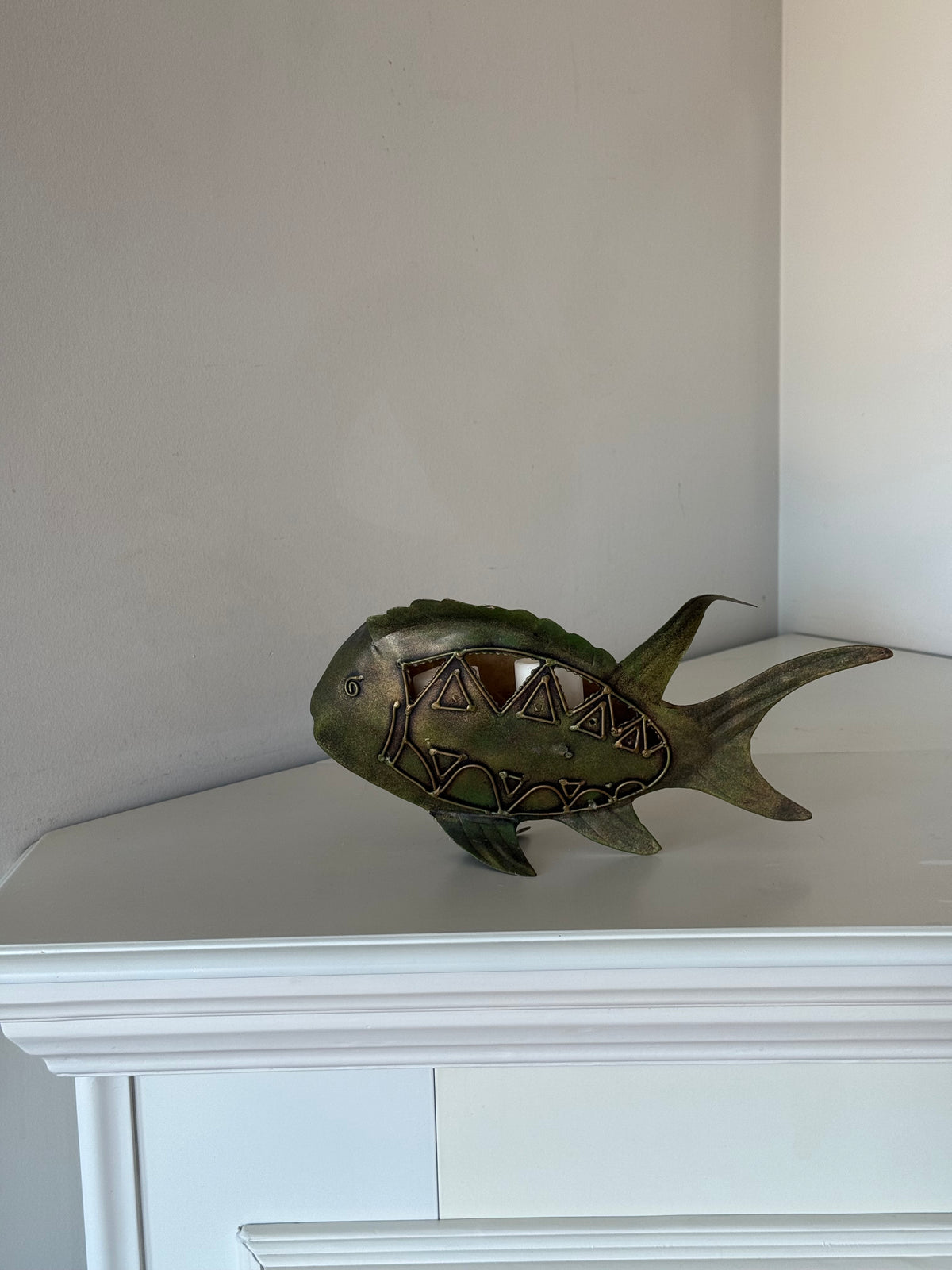 Vintage Metal Fish Candle Holder Sculpture