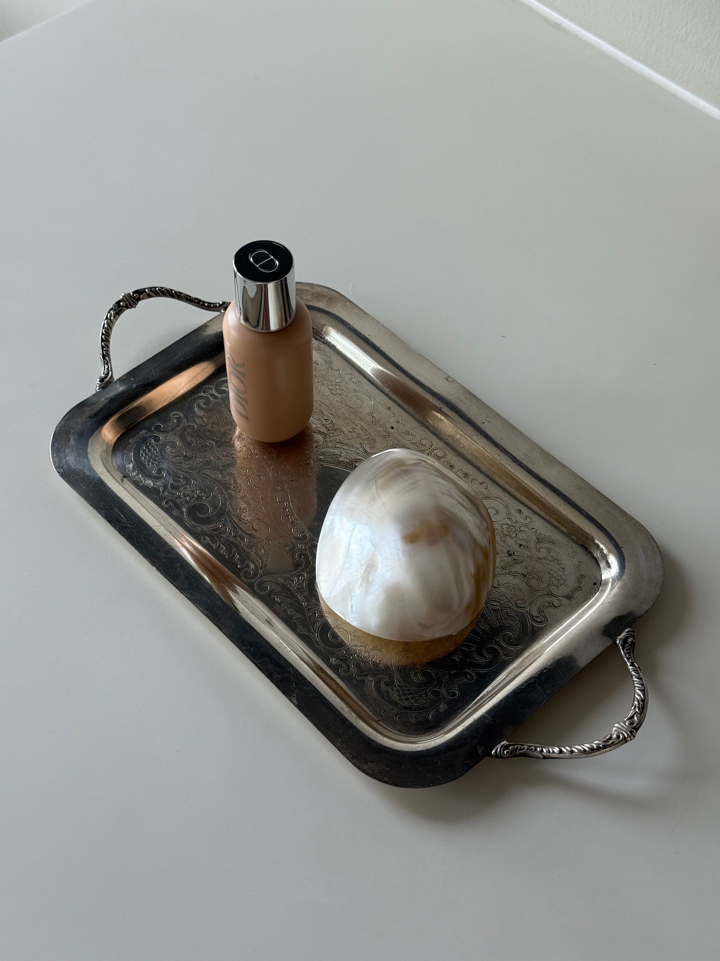 Small Ornate Silver-Plated Tray with Handles
