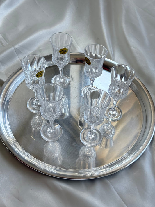 Set of 6 Cristal d’Arques Lead Crystal Liqueur Glasses – Made in France