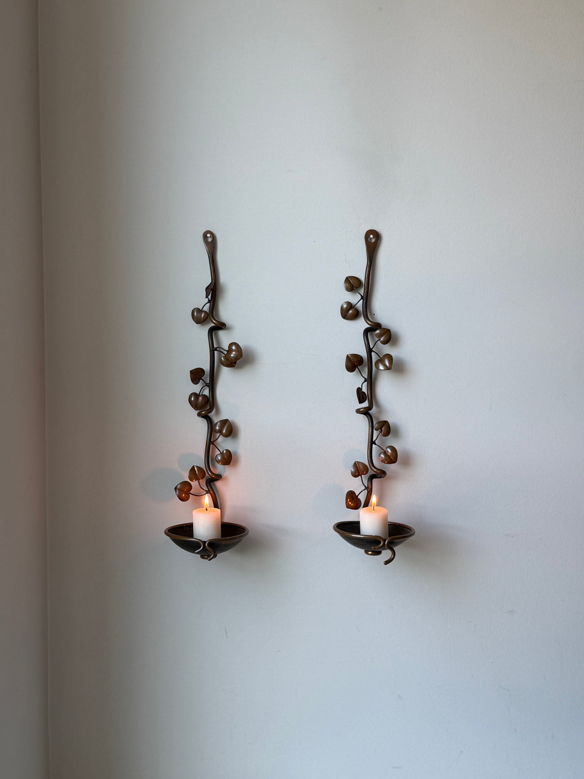 Vintage Handcrafted Botanical Vine Wall Candle Sconces – Pair