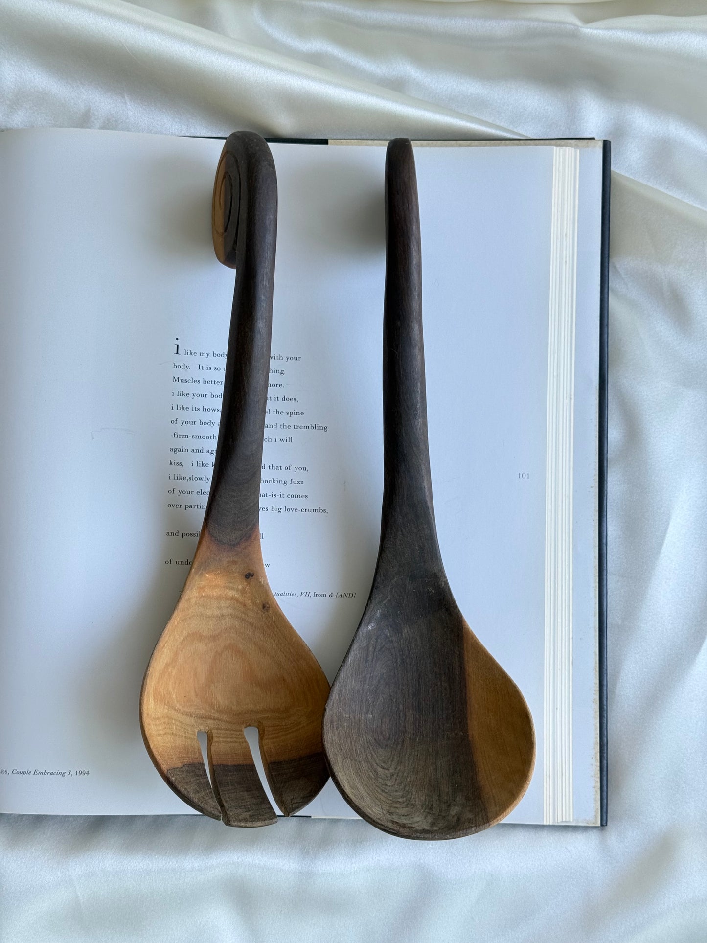Vintage Hand-Carved Wooden Salad Servers