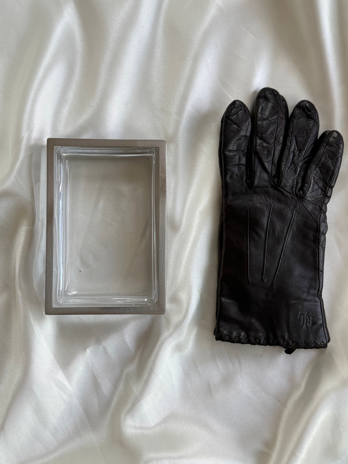 Vintage Glass & Silver Tone Metal Catchall Tray