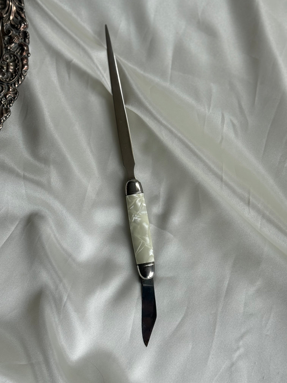 Vintage Mother-of-Pearl Letter Opener with Folding Knife