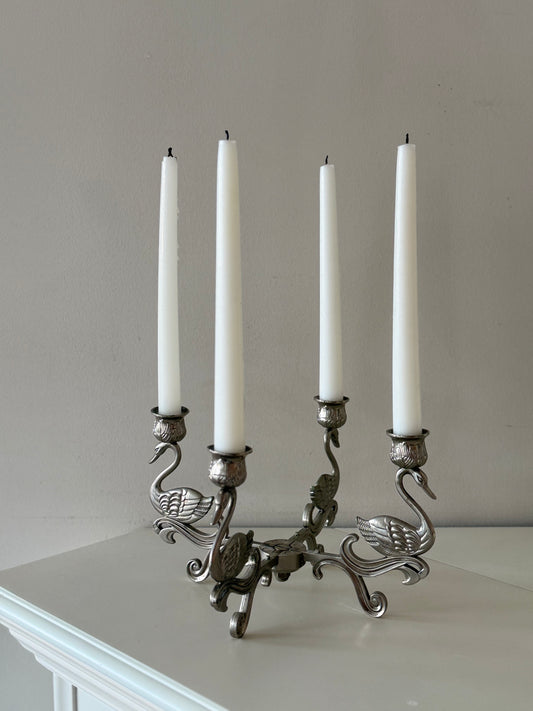 Godinger Silver-Plated Swan Candelabra — Heavy, 4 Taper Holders