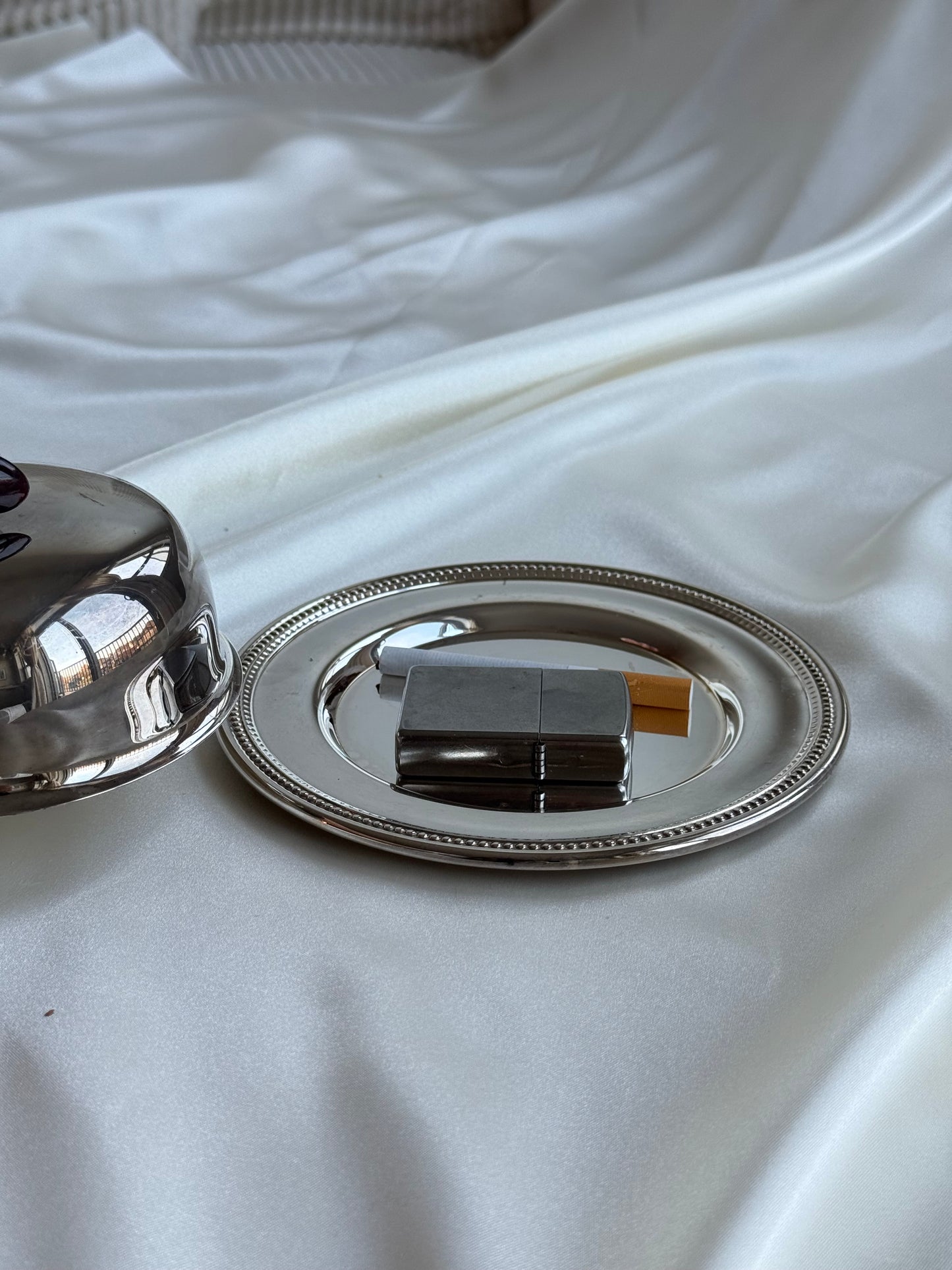 Vintage Silver-Plated Lidded Dish — Beaded Rim