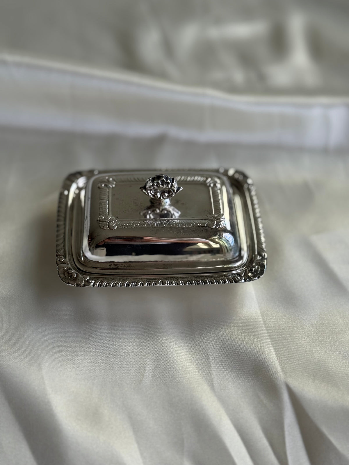 Vintage Silver-Plated Butter Dish & Mother-of-Pearl Serving Knife