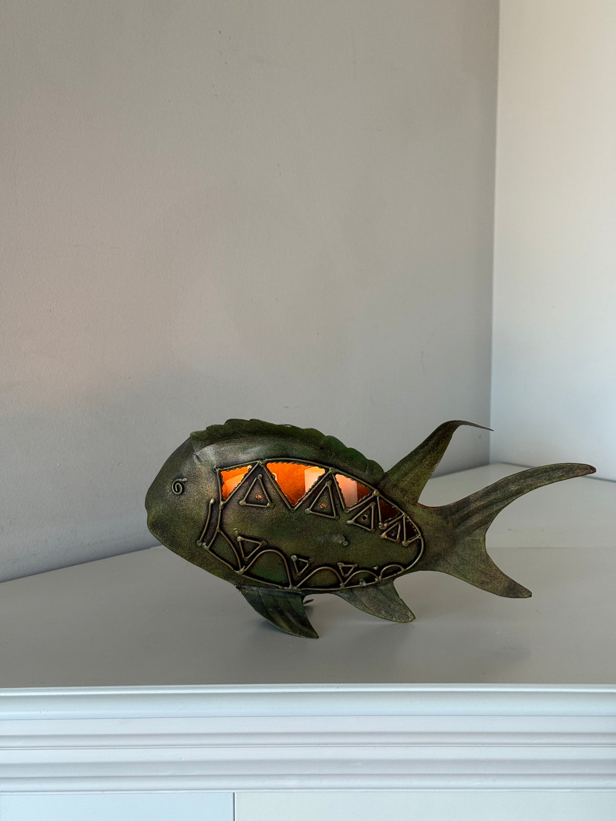 Vintage Metal Fish Candle Holder Sculpture