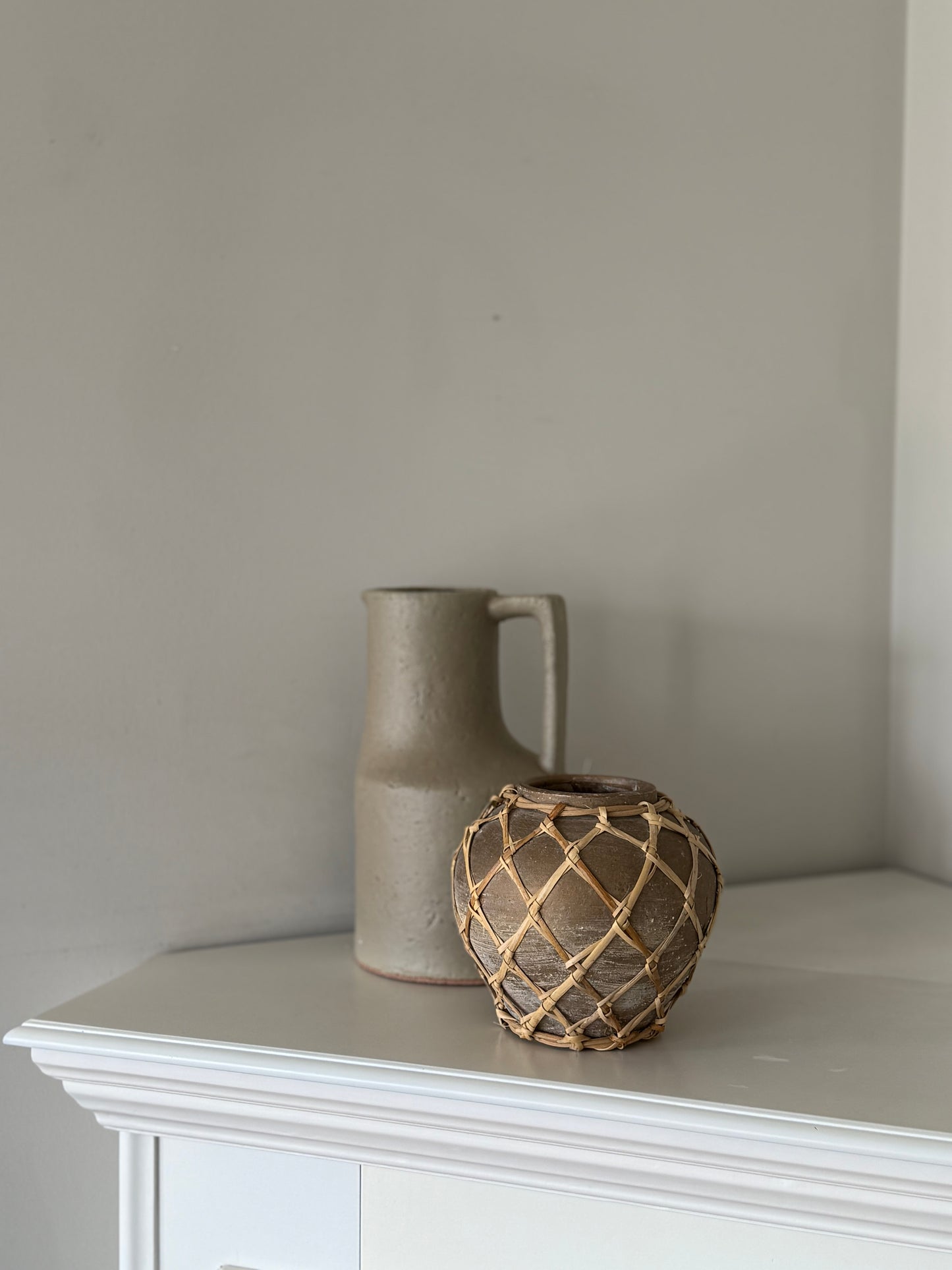 Hand-Woven Rattan Wrapped Terracotta Vase