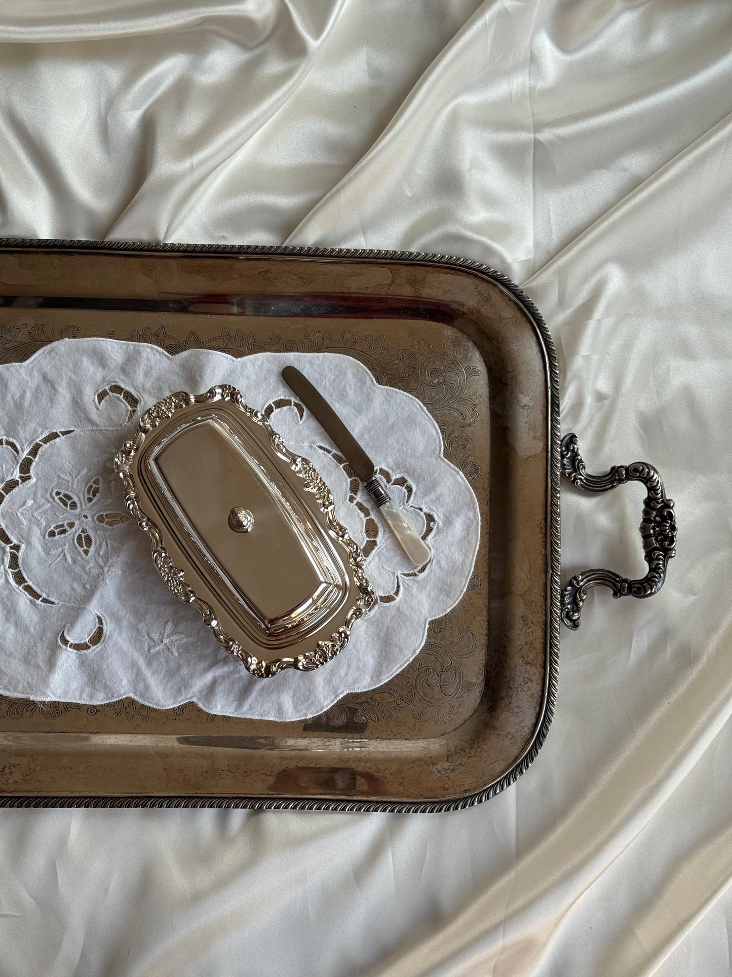Vintage Silver-Plated Butter Dish with Glass Insert