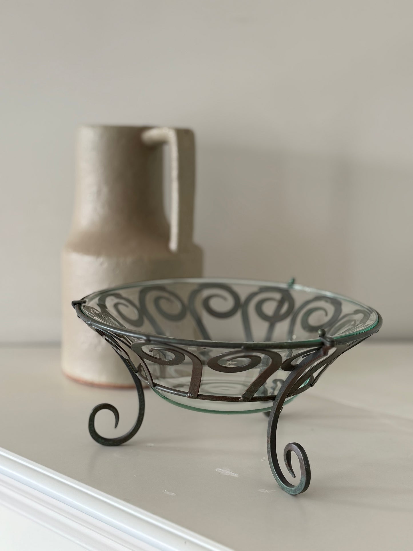 Scroll Metal & Glass Centerpiece Bowl