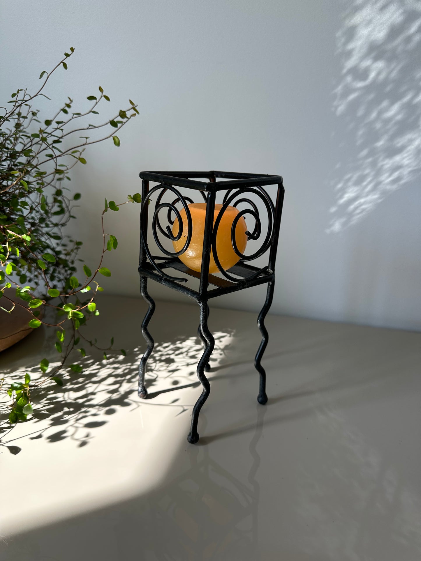 Crooked Leg Wrought Iron Pedestal Candle Holder