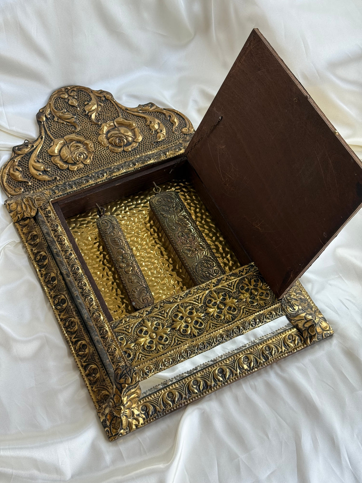 Antique Dutch Art Nouveau Brass Mirror Cabinet with Original Brushes | Circa 1900