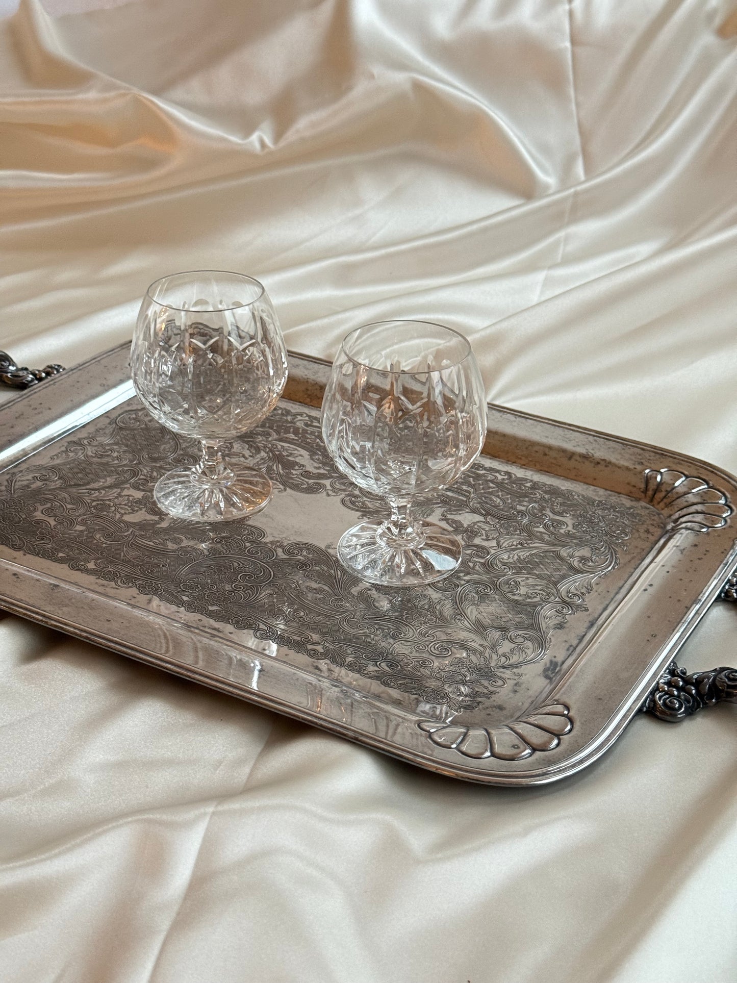Vintage Silver-Plated Serving Tray – Engraved Detailing