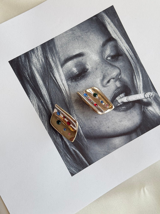 Vintage Silver-Tone Multicolor Rhinestone Clip-On Earrings