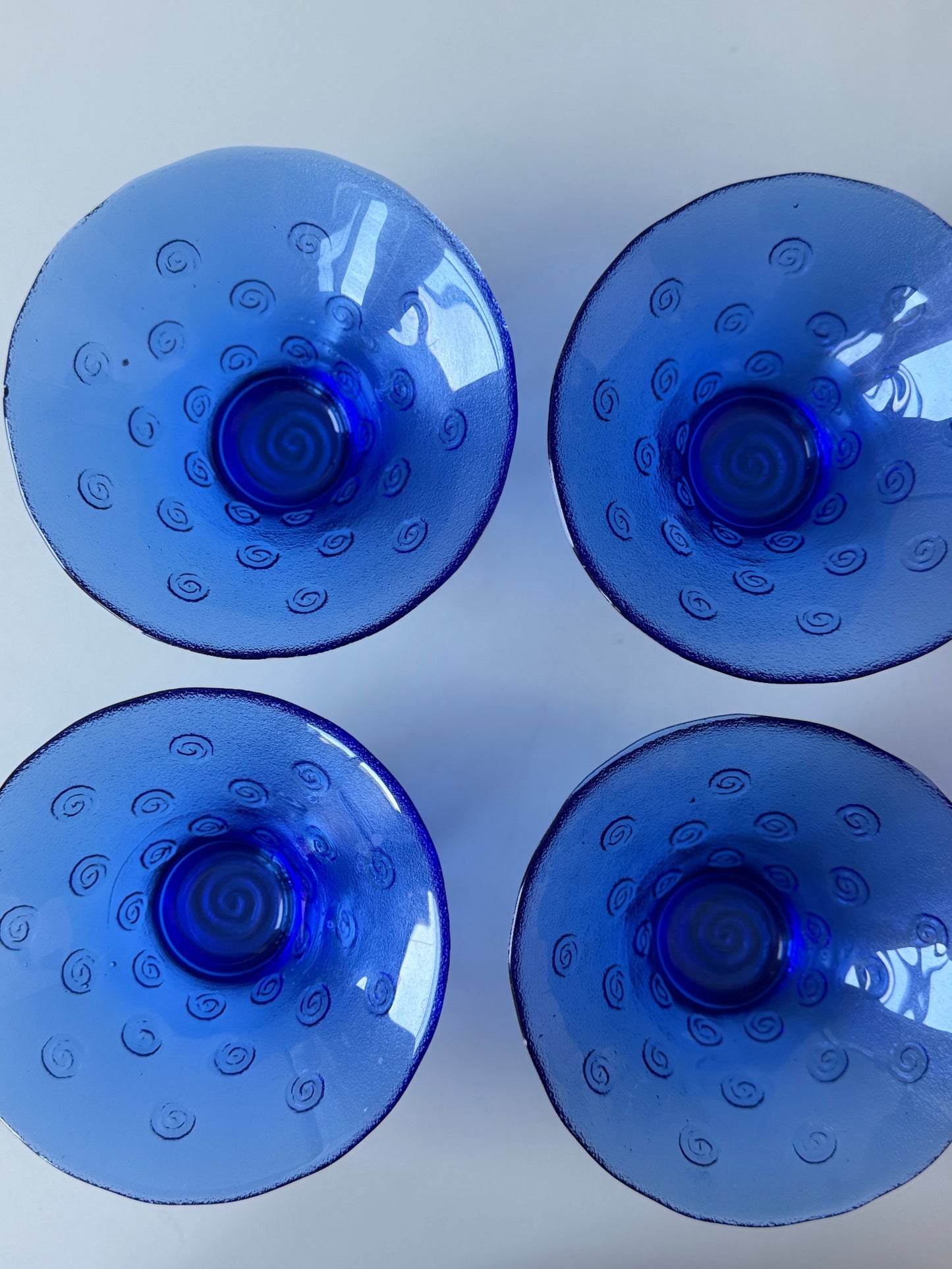 Set of Four Handmade Cobalt Blue Glass Bowls