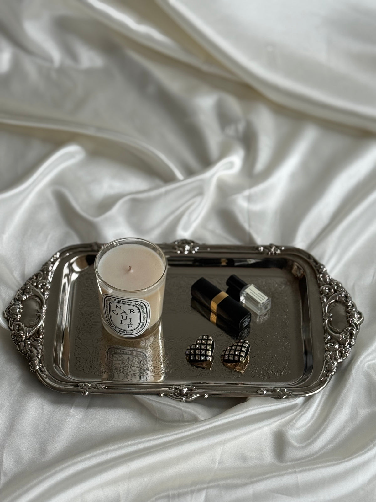 Vintage Ornate Silver Plated Serving Tray with Engraved Floral Detailing