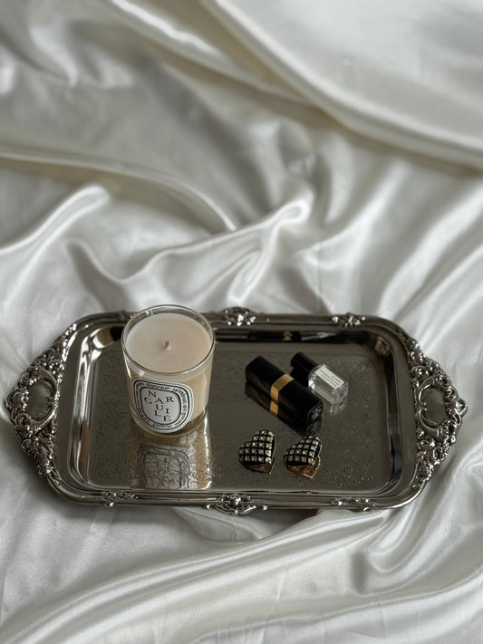 Vintage Ornate Silver Plated Serving Tray with Engraved Floral Detailing