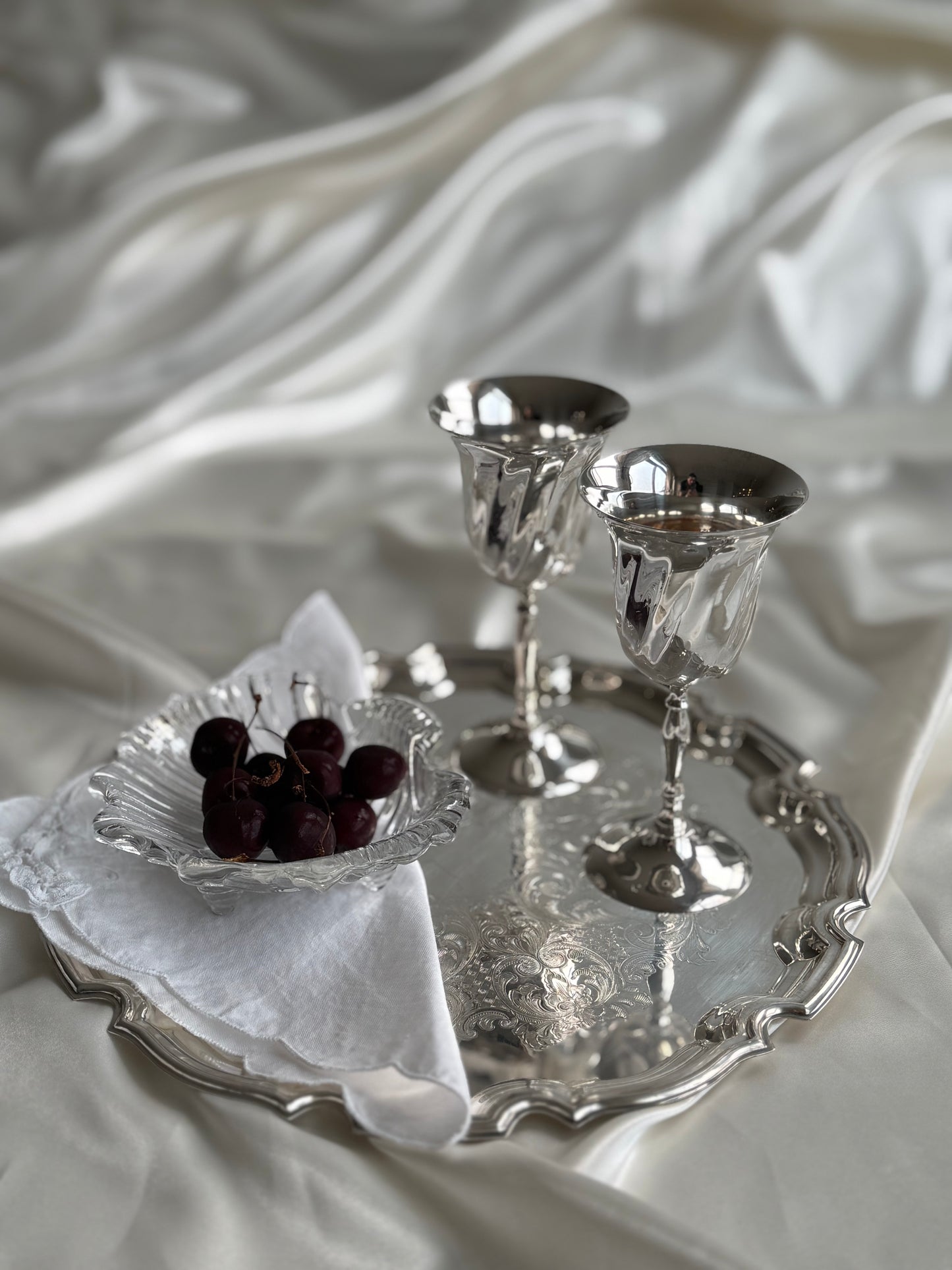 Vintage Silver-Plated Stemmed Goblets – Pair