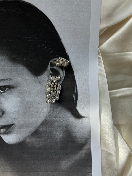 Set of Two pairs Vintage Clip-On Earrings – Rhinestone Statement Pieces