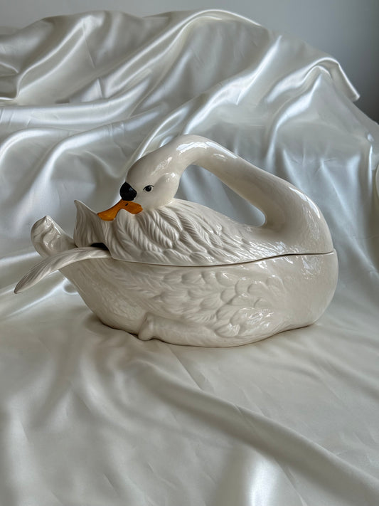Vintage Ceramic Swan Soup Tureen with Matching Ladle