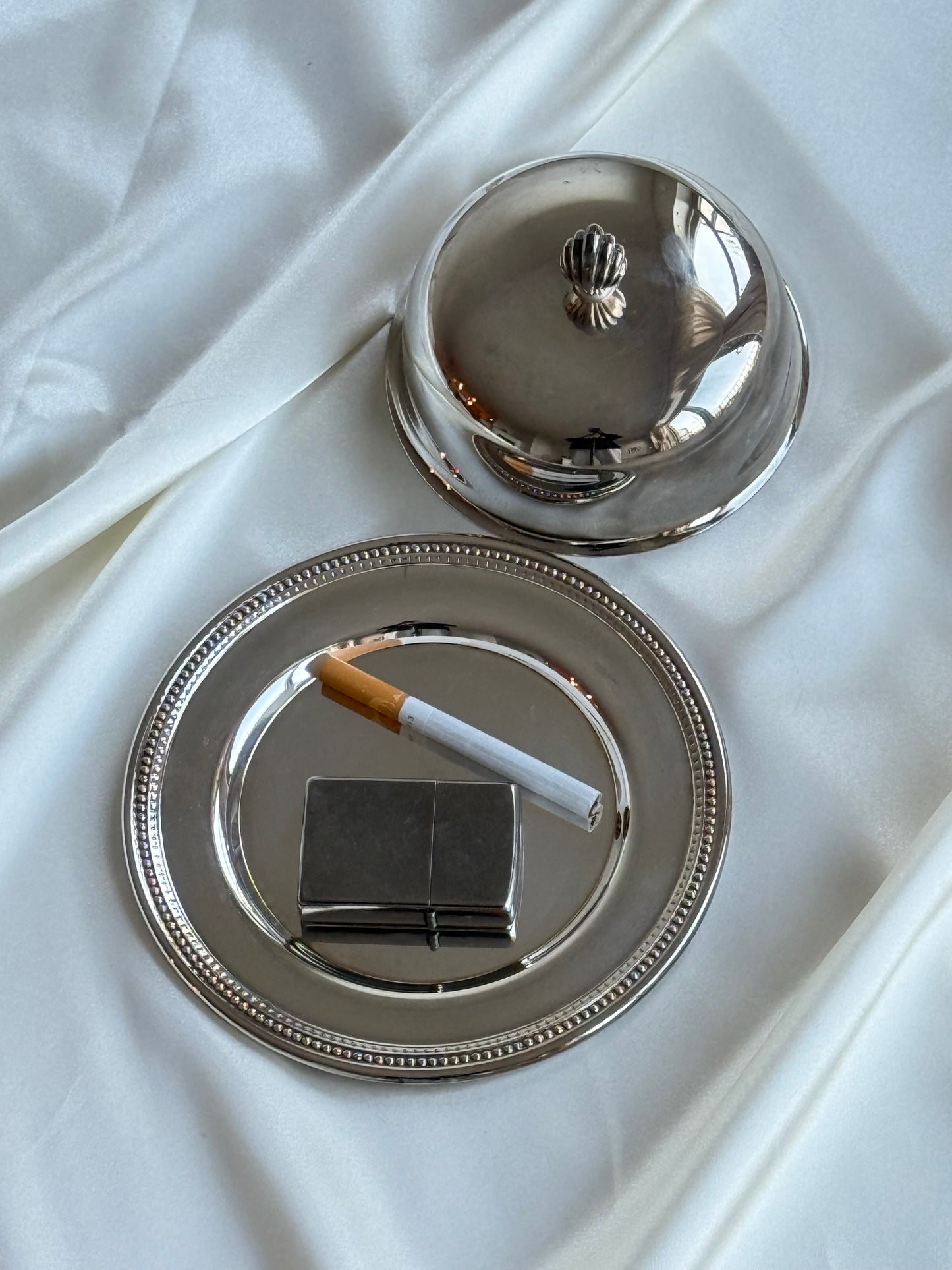 Vintage Silver-Plated Lidded Dish — Beaded Rim