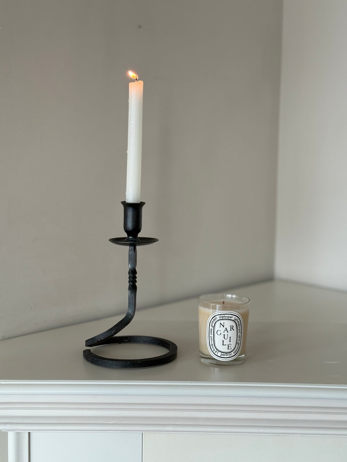 Vintage Hand-Forged Iron Spiral Candlestick Holder