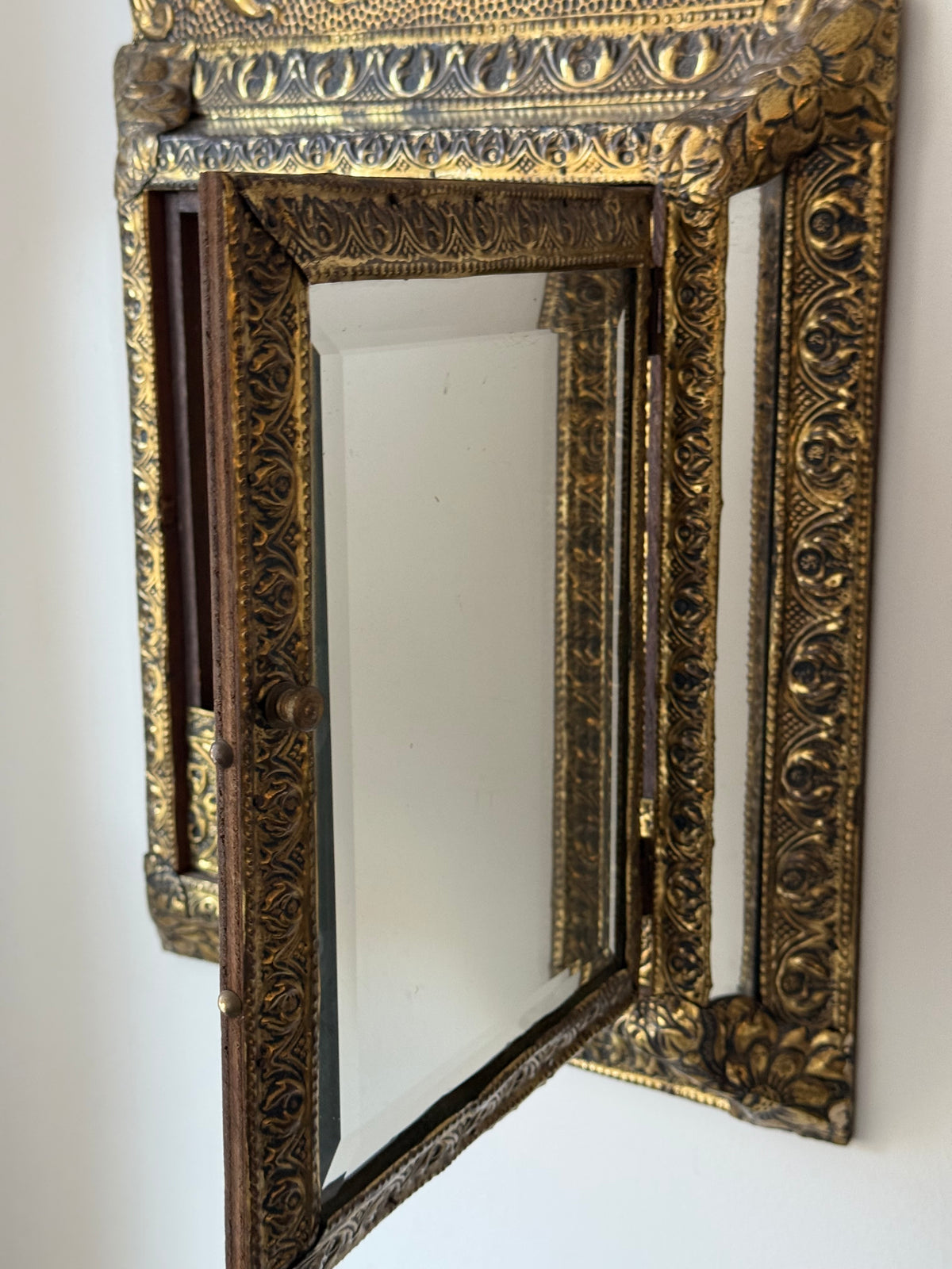 Antique Dutch Art Nouveau Brass Mirror Cabinet with Original Brushes | Circa 1900
