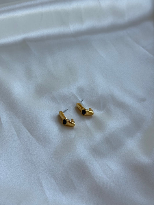 Vintage Black & Gold-Tone Sculptural Stud Earrings