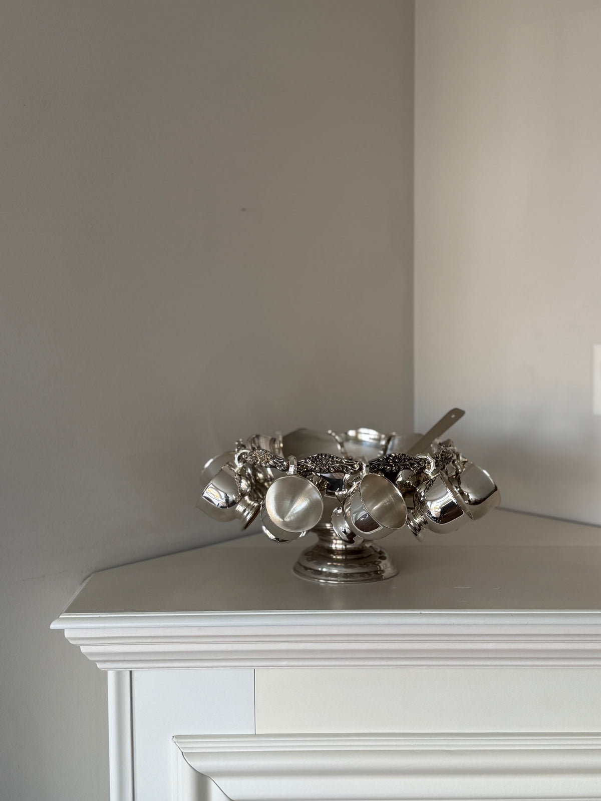 Vintage Silver-Plated Punch Bowl Set with 10 Hanging Cups & Ladle