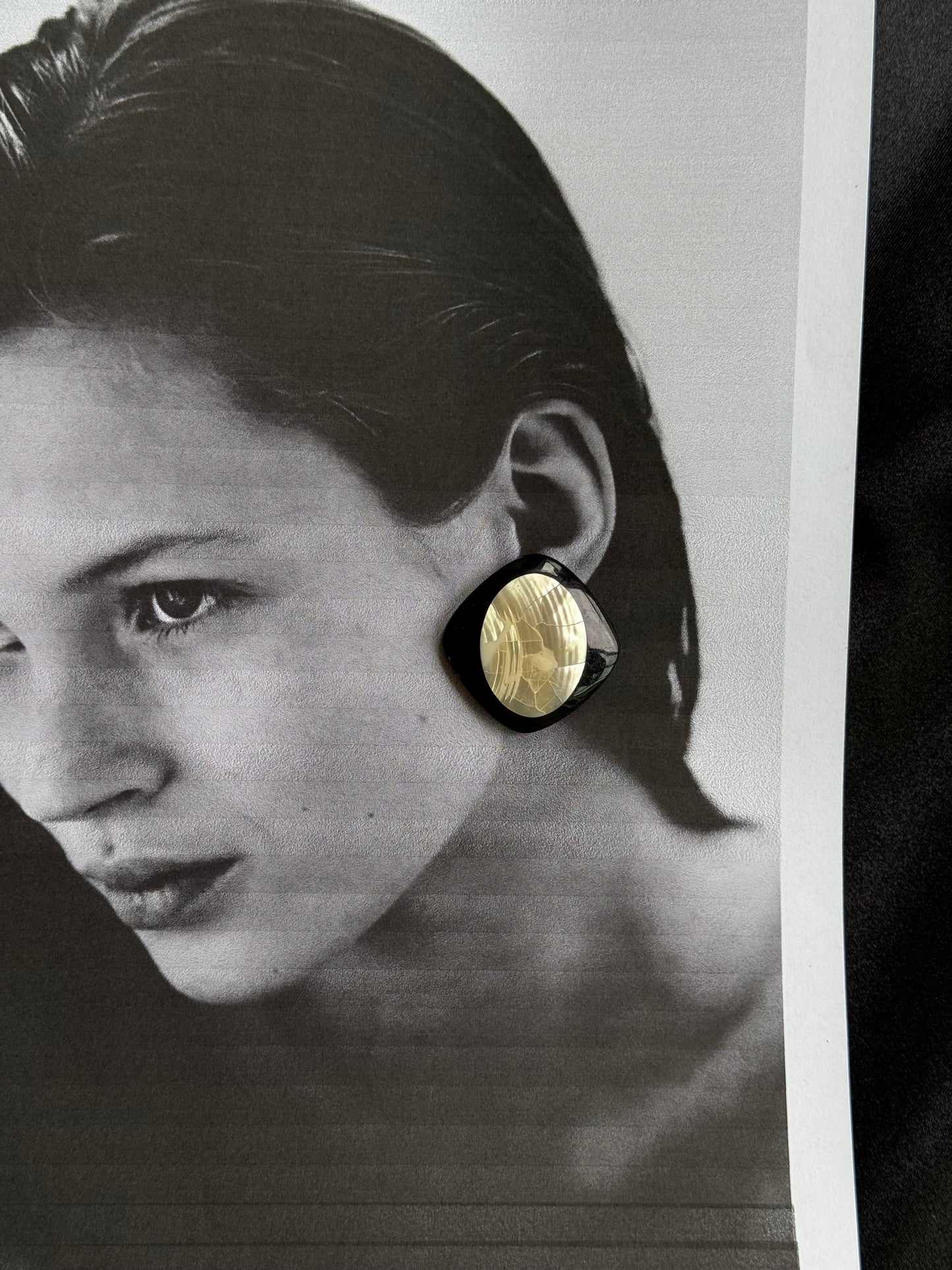 Vintage Black Stud Earrings with Mother-of-Pearl Inlay