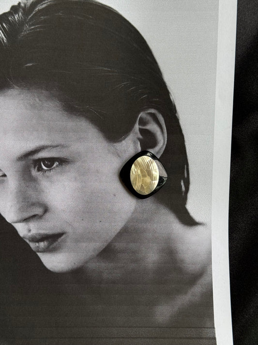 Vintage Black Stud Earrings with Mother-of-Pearl Inlay