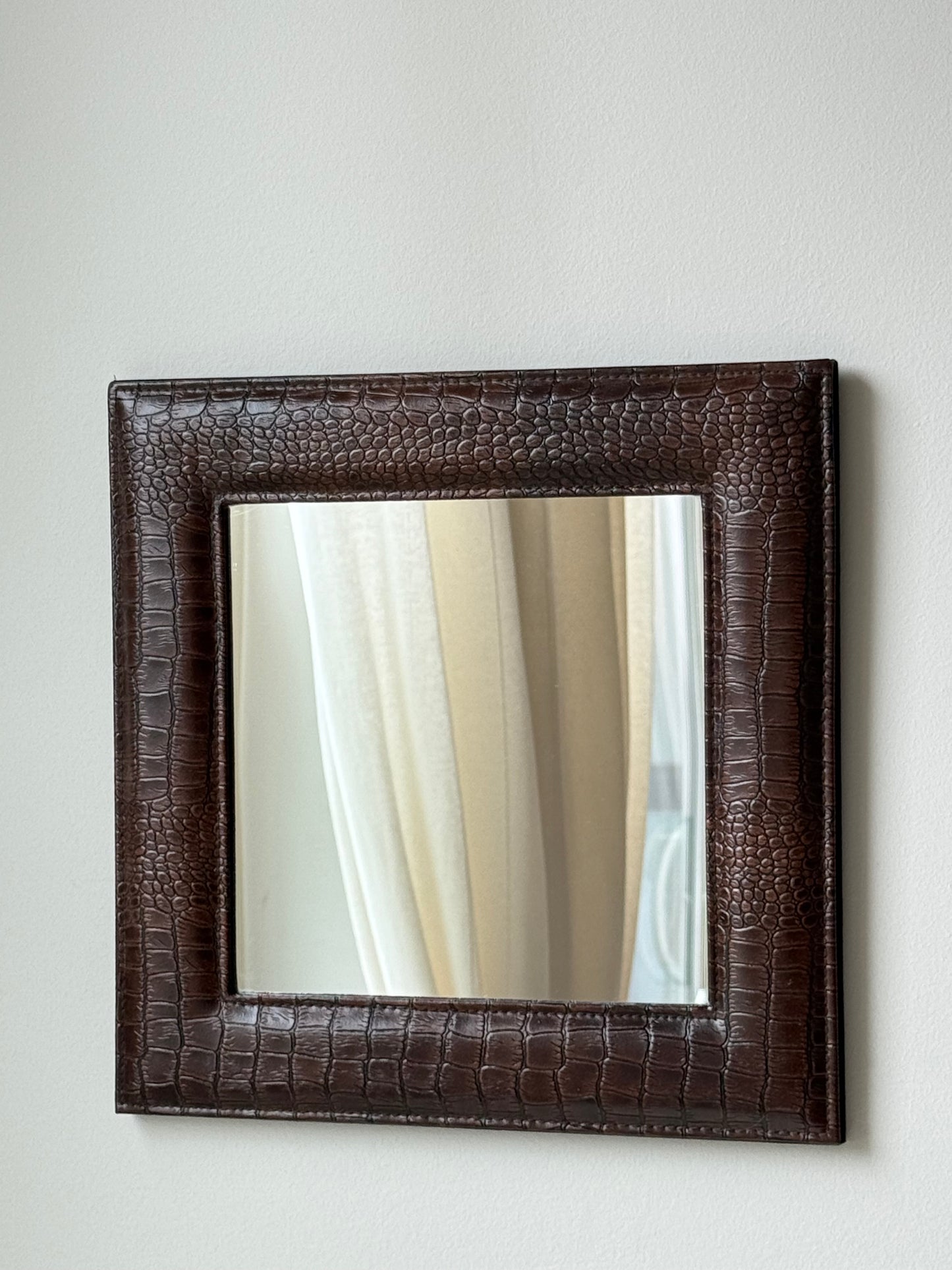 Embossed Croc Leather Mirror – Minimalist Square Wall Accent