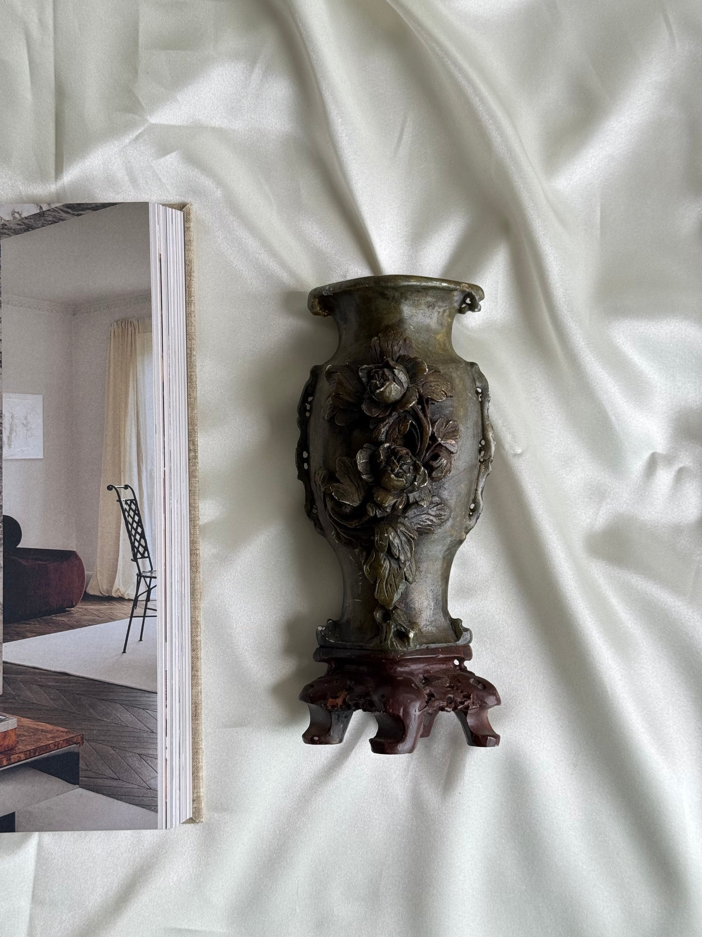 Vintage Hand-Carved Chinese Soapstone Vase