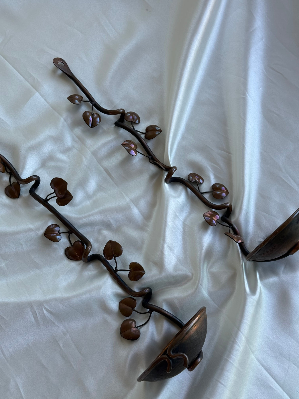 Vintage Handcrafted Botanical Vine Wall Candle Sconces – Pair