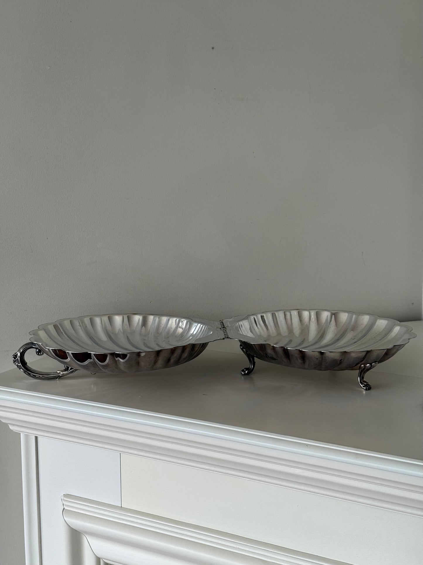 Vintage Silver-Plated XL Clamshell Serving Dish