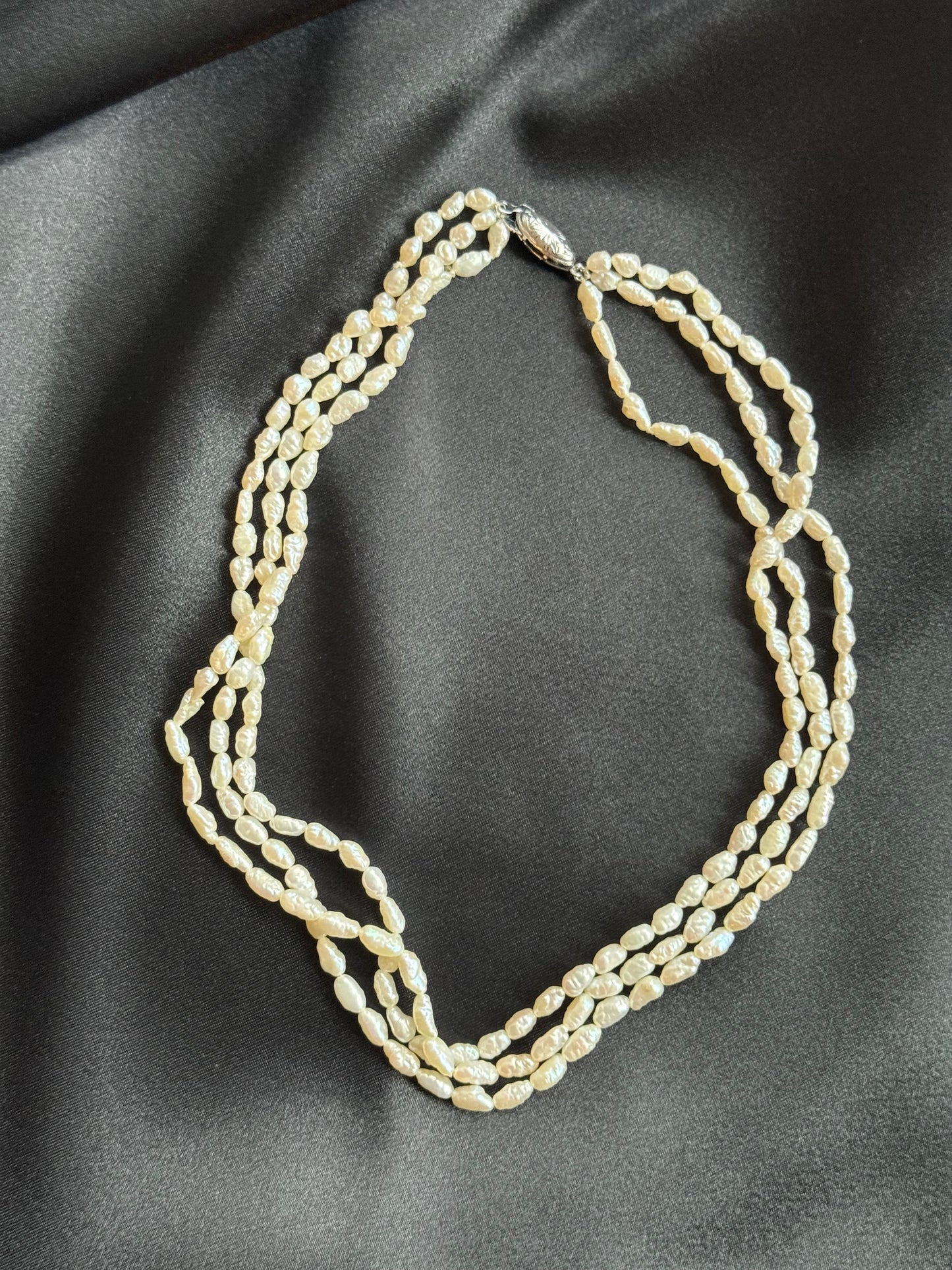 Vintage Triple-Strand Baroque Freshwater Pearl Necklace