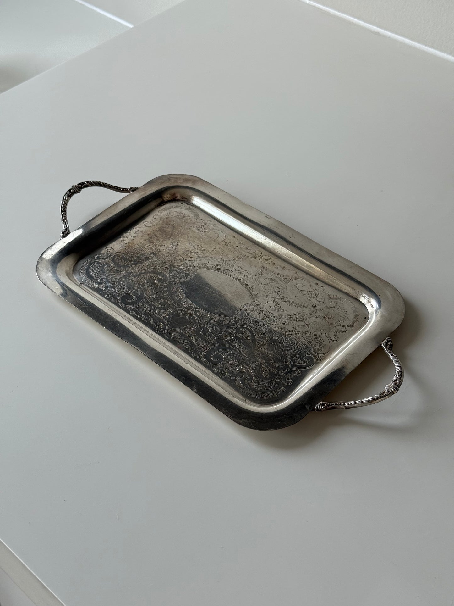 Small Ornate Silver-Plated Tray with Handles