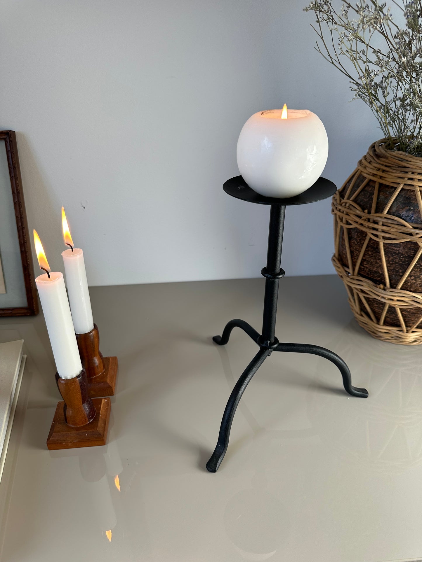 Primitive black candleholder