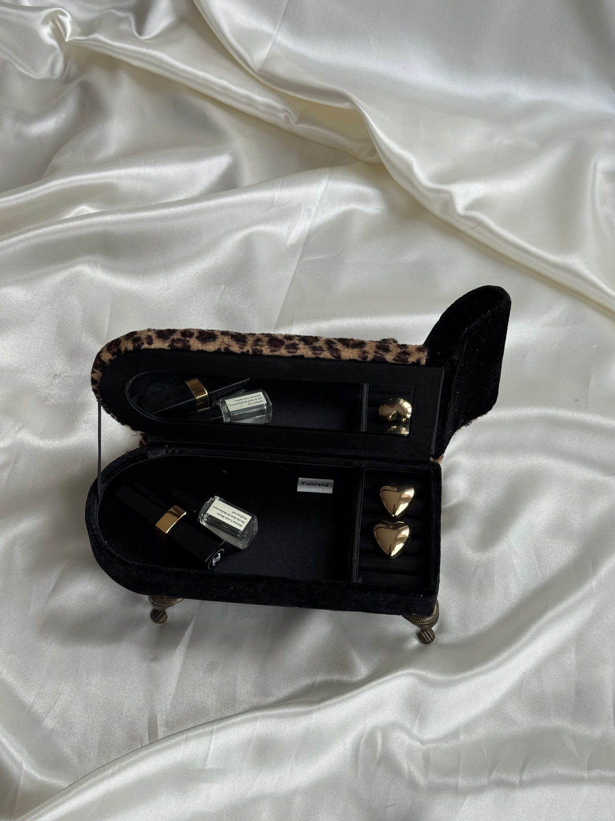 Vintage Leopard Print Chaise Lounge Jewelry Box with Mirror