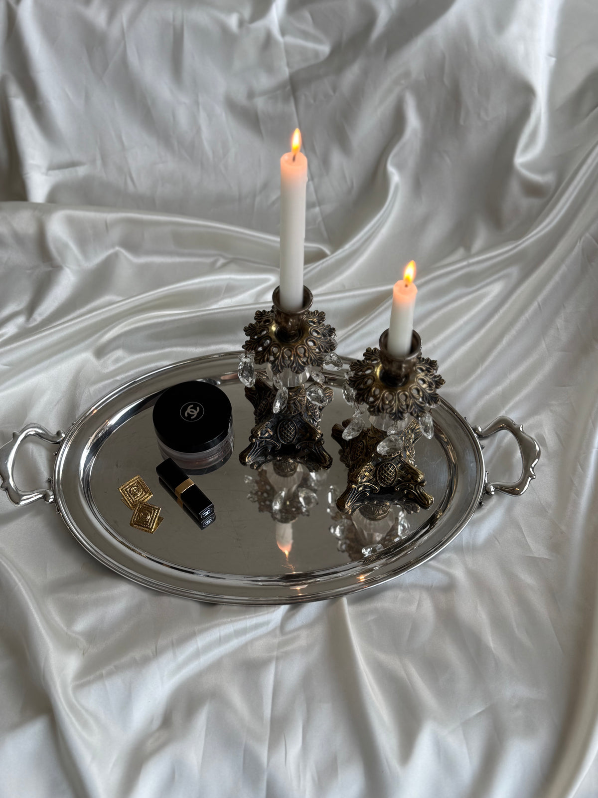 Vintage Hollywood Regency Crystal Prism Candlesticks – Pair