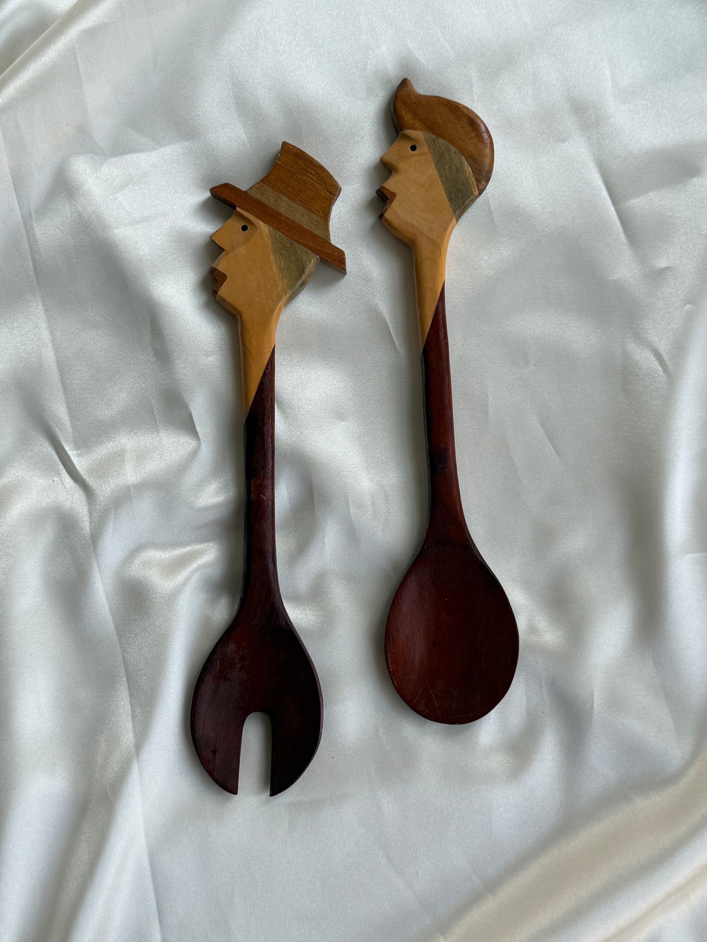 Vintage Figural Wooden Salad Servers — Set of 2